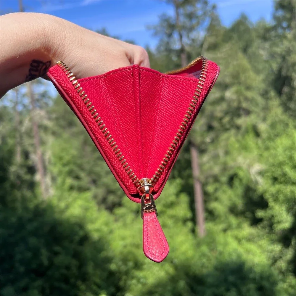 COACH Long Zip-Around Wallet Pebble Leather RED with Gold Hardware AUTHENTIC